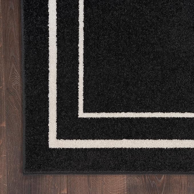 Nourison Home Nourison Essentials Black Ivory 2'2" x 7'6" Area Rug - Easy Clean, Non Shedding, Bed Room, Living Room, Dining Room, Kitchen (8' Runner)