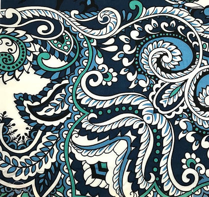 Serafina Home Boho Shower Curtain, Navy Teal White Mandala Floral Design, Fabric, 72 x 72 inches, Stain-Resistant, Paisley Pattern, with Hooks
