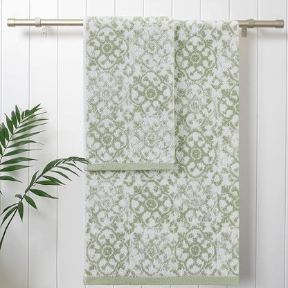 Jessica Simpson – Bath Towel 4 Piece Set, Aziza, Premium Bathroom Décor, Includes 2 Hand Towels and 2 Shower Towels, 100% Cotton & Machine Washable, Frosty Green