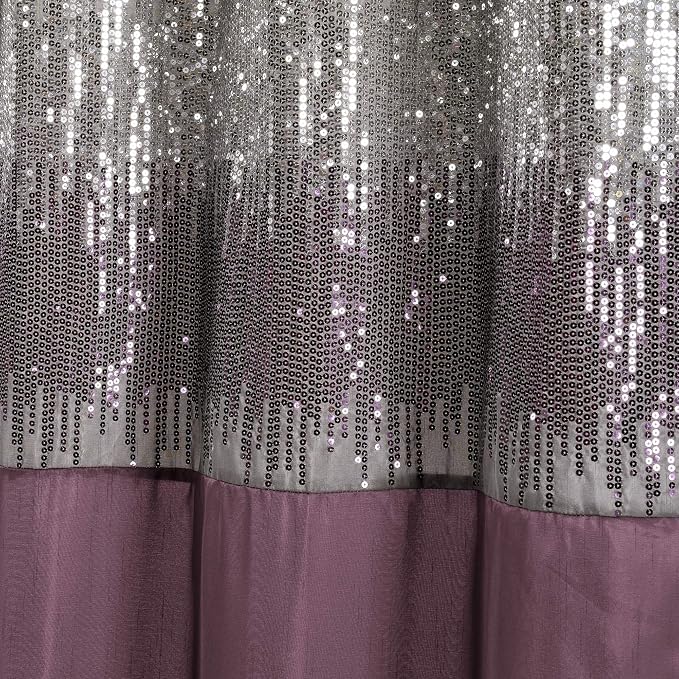 Lush Decor Night Sky Shower Curtain, Single, 72" W x 72" L, Gray & Purple - Sequin Shower Curtain - Sparkly Color Block Bath Curtain - Modern Glam Bathroom Decor