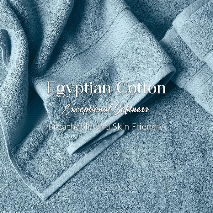SUPERIOR Egyptian Cotton Ultra Plush & Absorbent, 6 Piece Set, Denim Blue | Quick Dry, Soft Luxury Towel Set, Bath Essentials, Guest Bath, Spa, 2 Bath, 2 Hand, 2 Face Towels, Madeline Towels
