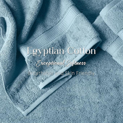 SUPERIOR Egyptian Cotton Ultra Plush & Absorbent, 6 Piece Set, Denim Blue | Quick Dry, Soft Luxury Towel Set, Bath Essentials, Guest Bath, Spa, 2 Bath, 2 Hand, 2 Face Towels, Madeline Towels