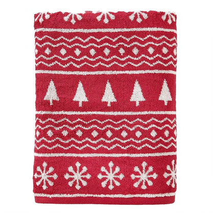 SKL Home Christmas/Winter Fair Isle Bath Towel, 100% Cotton Jacquard, Red | 500 GSM. Soft & absorbent terry with reversible pattern. Great for holiday gifting.