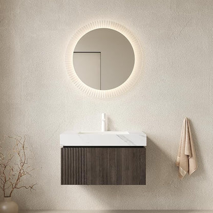 KEIKI 30 Inch Floating Bathroom Vanity with Sink, Espresso & White | Modern Wall Mounted Storage Cabinet w/ Drawer & Door, Pre-assembled Wood Panels, Sintered Stone Top & Ceramic Basin Combo Set