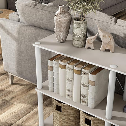 Homes: Inside + Out Apexa Modern 3-Tier Extra Wide Shelving Units, Collectibles Display Shelves, Easy Assembly Console Table, Home Storage Organizer for Living Room, Bedroom, Office, Taupe Grey