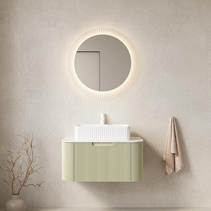 Yayzy 30" Floating Bathroom Vanity with Sink, Solid Wood Fluted Cabinet, White Fluted Square Ceramic Basin & Faux Marble Top, Soft-Close Drawer, Pre-Assembled, Light Green