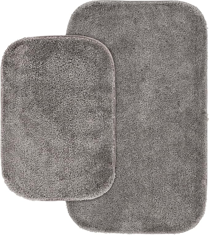Garland Rug Traditional Nylon Washable Medium Gray 2 Bath Rugs (17" X 24", 21" X 34") - Soft, Absorbent, and Stylish for Your Bathroom