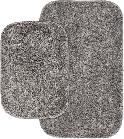 Garland Rug Traditional Nylon Washable Medium Gray 2 Bath Rugs (17" X 24", 21" X 34") - Soft, Absorbent, and Stylish for Your Bathroom