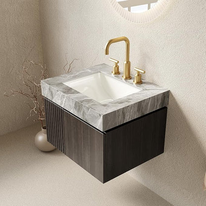 KEIKI 24 Inch Floating Bathroom Vanity with Sink, Espresso & Grey | Modern Wall Mounted Storage Cabinet with 2 Doors, Pre-assembled Wood Panels, Sintered Stone Top & Ceramic Basin Combo Set