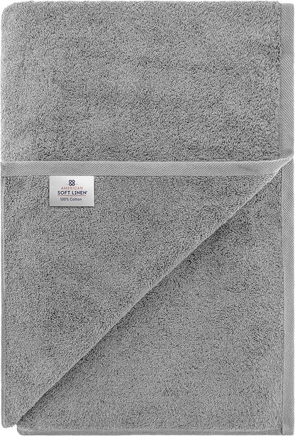 American Soft Linen 100% Cotton 600 GSM Turkish 40x80 Oversized Bath Towel Sheet, Extra Large Adult Towels for Bathroom, Light Grey Bath Sheet
