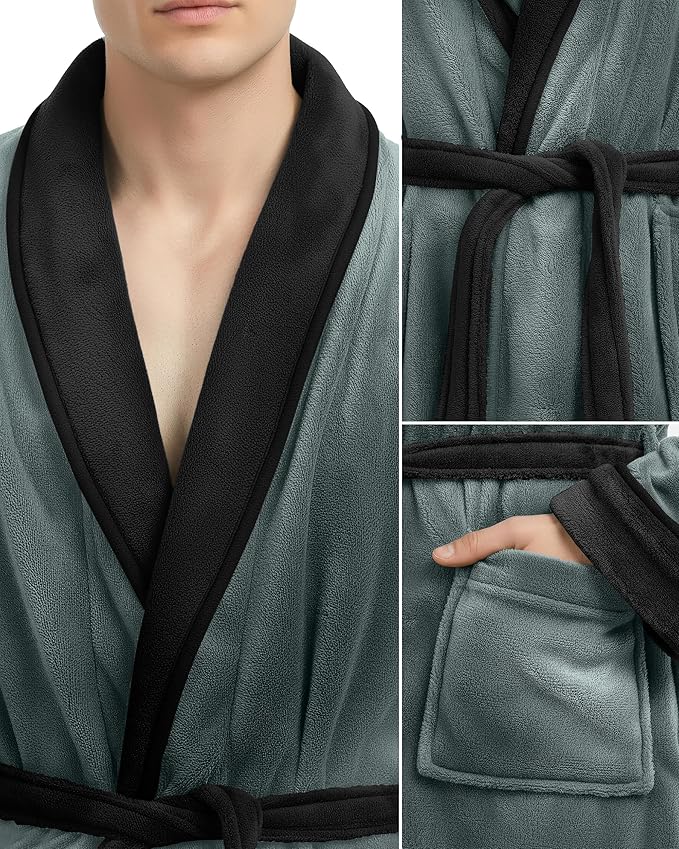 NY Threads Mens Robe, Luxury Plush Fleece Mens Bathrobe, Spa Bath Robe for Men