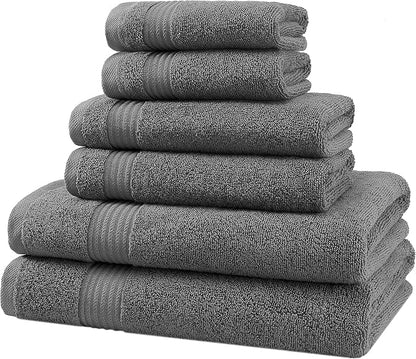 American Veteran Towel, 6 Piece Towel Set for Bathroom, 100% Cotton Turkish Bathroom Towels, 2 Bath Towels 2 Hand Towels 2 Washcloths, Dark Gray