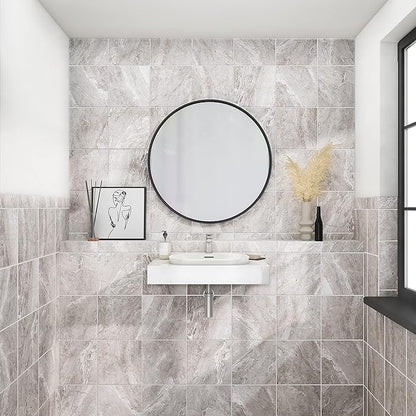 Daltile Perpetuo 12" x 12" Marble Look Porcelain Floor Tile in Polished Eternal Grey for Kitchen, Bathroom, Living Room Floors | (13 PC Per Carton) (12.22 SQFT Per Carton)