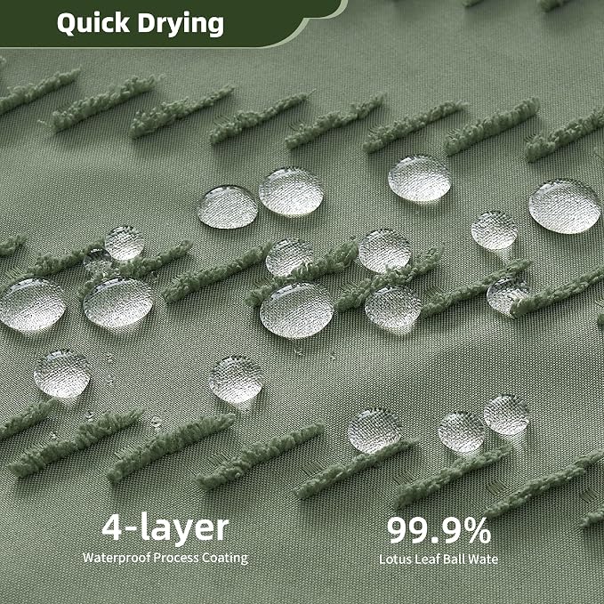 Siiluminisoy Extra Long Sage Green Shower Curtain with Tassel, Woven Fabric 90 in, Tufted Chevron Striped, 72 x 90, Modern Chic Textured Minimalist Bathroom