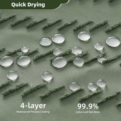 Siiluminisoy Extra Long Sage Green Shower Curtain with Tassel, Woven Fabric 90 in, Tufted Chevron Striped, 72 x 90, Modern Chic Textured Minimalist Bathroom