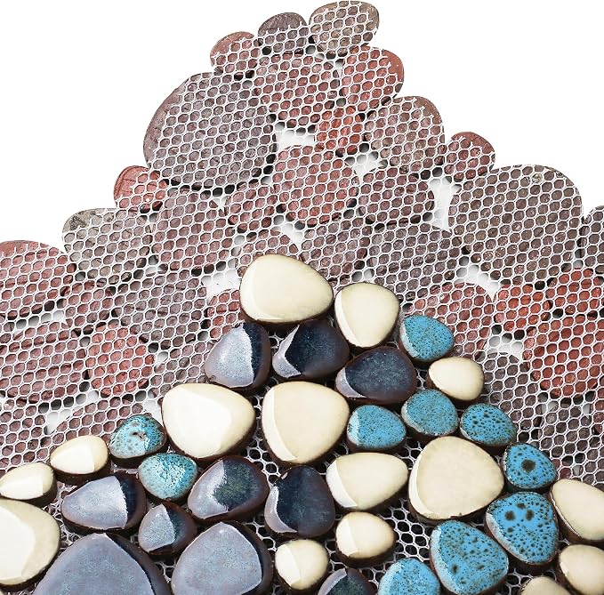 Pebble Tiles 5 Sheets, Aqua Teal Blue Mosaic Tiles for Accent Wall Backsplash, Pebble Tile for Bathroom Shower Floor