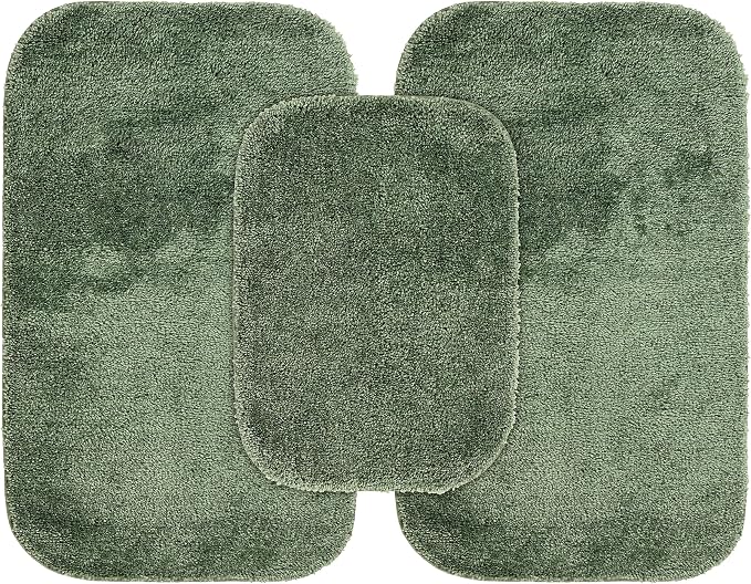 Garland Rug Traditional Nylon Washable Deep Fern 3 Bath Rugs (17" X 24", 21" X 34", 21" X 34") - Soft, Absorbent, and Stylish for Your Bathroom