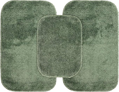 Garland Rug Traditional Nylon Washable Deep Fern 3 Bath Rugs (17" X 24", 21" X 34", 21" X 34") - Soft, Absorbent, and Stylish for Your Bathroom