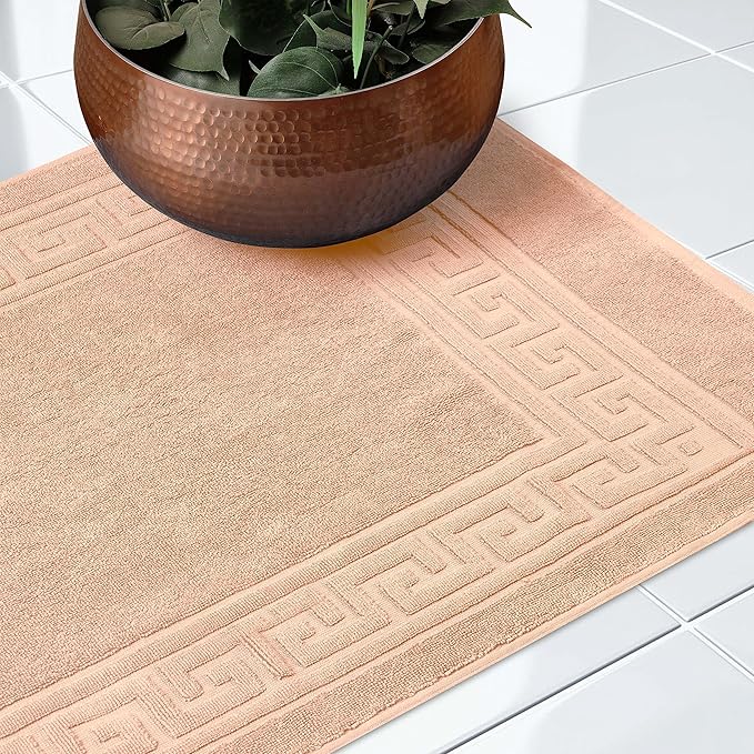 Superior Heavyweight Cotton Bath Mats, Bath Rugs For Bathroom Accessories, Washable Rug For Shower, Bath, Toilet, Modern Decor, No Backing, Luxury Hotel And Spa Quality, Set of 2, 22" x 35", Peach