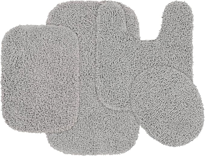 Garland Rug Jazz Nylon Washable 4 Piece Set (Lid, Contour,2 Mats) Platinum Gray Bath Rugs Soft, Absorbent, and Stylish for Your Bathroom
