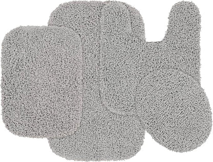 Garland Rug Jazz Nylon Washable 4 Piece Set (Lid, Contour,2 Mats) Platinum Gray Bath Rugs Soft, Absorbent, and Stylish for Your Bathroom
