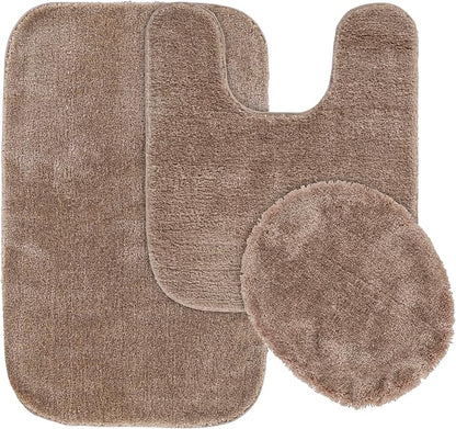 Garland Rug Traditional 3 Piece Nylon Washable Bathroom Rug Set Taupe
