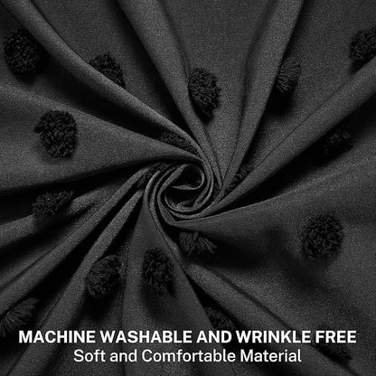 Small Stall Black Boho Shower Curtain Woven Fabric Cute Shower Curtain, 36 x 72 Tufted Pleat Floral Textured Modern Farmhouse Minimalist Shower Curtain Set with Hooks for Bathroom