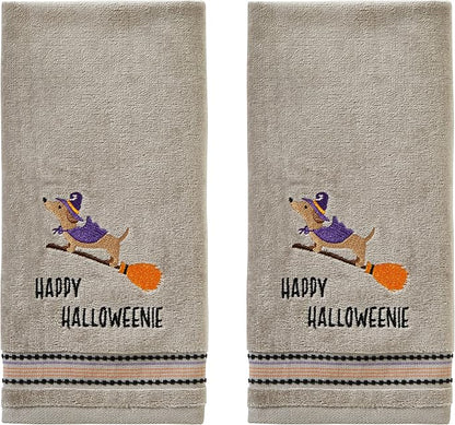 SKL Home Happy Halloweenie Hand Towel Set-2pc, 100% Cotton, Gray | Soft, embroidered velour. Great for the bathroom, kitchen or bar & holiday gifting.
