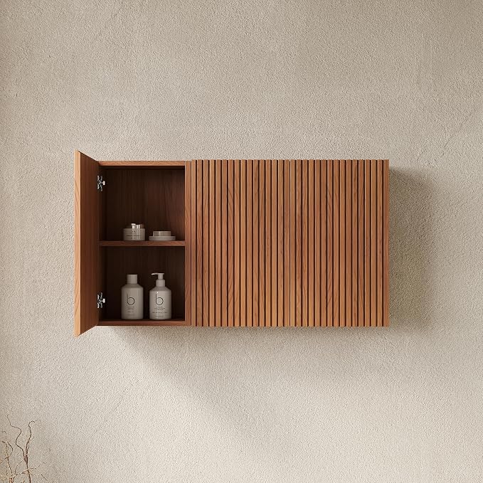 KEIKI Bathroom Wall Cabinet with Soft-Close Doors, Brown Oak | Premium Wood Medicine Cabinet, Floating Storage Cabinet for Bathroom Kitchen Laundry Room