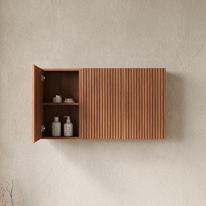 KEIKI Bathroom Wall Cabinet with Soft-Close Doors, Brown Oak | Premium Wood Medicine Cabinet, Floating Storage Cabinet for Bathroom Kitchen Laundry Room