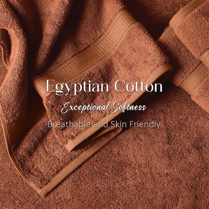 SUPERIOR Egyptian Cotton Ultra Plush & Absorbent, 12 Piece Set, Rust | Heavyweight 12 Pc Egyptian Cotton Towel Set Includes 4 Bath Towels 4 Hand Towels 4 Washcloths Decorative Rope Border