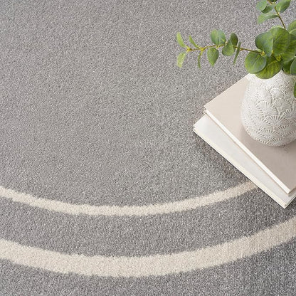 Nourison Home Nourison Essentials Grey Ivory 4' x Round Area Rug - Easy Clean, Non Shedding, Bed Room, Living Room, Dining Room, Kitchen (4' x Round)