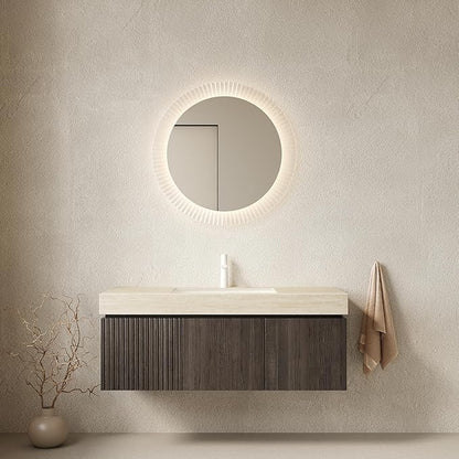 48 Inch Floating Bathroom Vanity with Sink, Wall-Mounted Bathroom Vanity with Drawer and 2 Doors, Roma Travertine-Pattern Countertop and Ceramic Basin, Pre-Assembled,Espresso