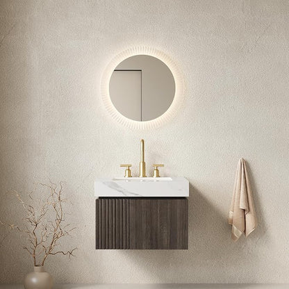 KEIKI 24 Inch Floating Bathroom Vanity with Sink, Espresso & White | Modern Wall Mounted Storage Cabinet with 2 Doors, Pre-assembled Wood Panels, Sintered Stone Top & Ceramic Basin Combo Set