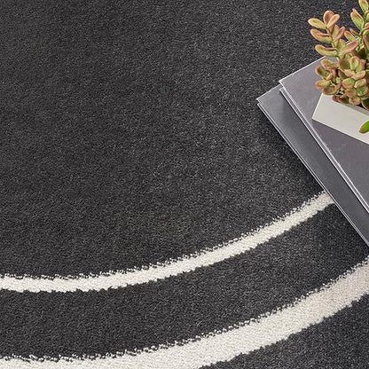 Nourison Home Nourison Essentials Black Ivory 6' x Round Area Rug - Easy Clean, Non Shedding, Bed Room, Living Room, Dining Room, Kitchen (6' x Round)
