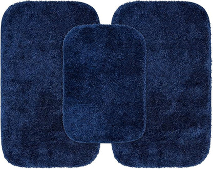 Garland Rug Traditional Nylon Washable Navy 3 Bath Rugs (17" X 24", 21" X 34", 21" X 34") - Soft, Absorbent, and Stylish for Your Bathroom