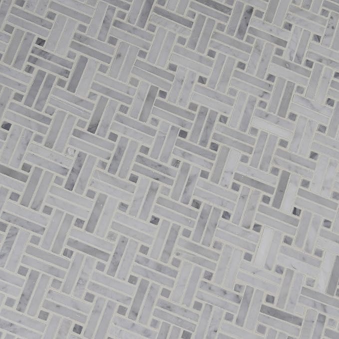 MSI Carrara White Marble Basketweave Mosaic Tile for Kitchen Backsplash, Bathroom Accent Wall, Shower Wall