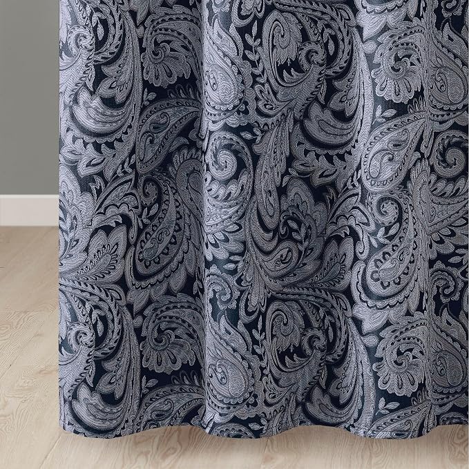 Madison Park Aubrey Shower Curtain for Bathroom, Jacquard, 72 x 72, Navy | Microfiber, Adds Privacy, Machine Washable, Striped Pattern, OEKO-TEX Certified