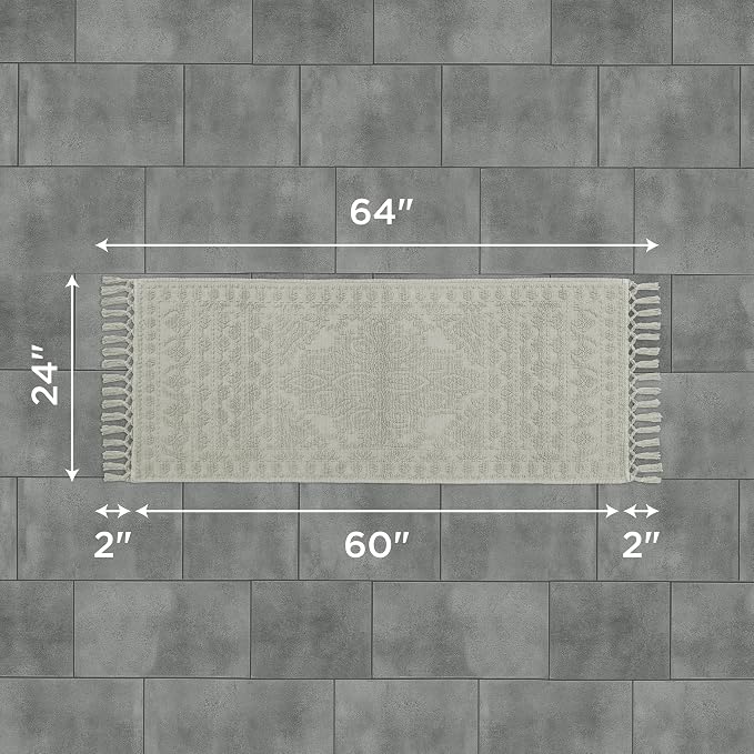French Connection Nellore Bath Rugs, Woven and Beaded Bath Mats, Durable and Thick Bath Mats for Bathroom and Shower Rugs, 24" x 64", Medium Grey
