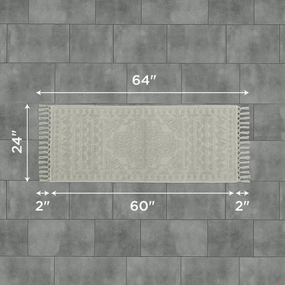 French Connection Nellore Bath Rugs, Woven and Beaded Bath Mats, Durable and Thick Bath Mats for Bathroom and Shower Rugs, 24" x 64", Medium Grey