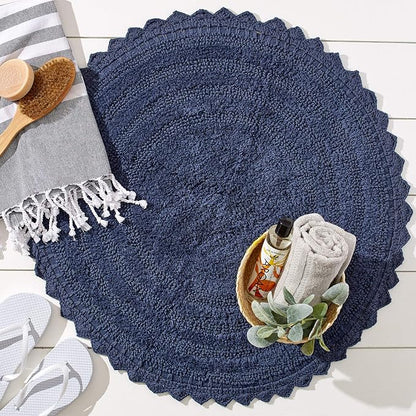 DII Crochet Collection Reversible Bath Mat, Round, 27.5" Diameter, French Blue