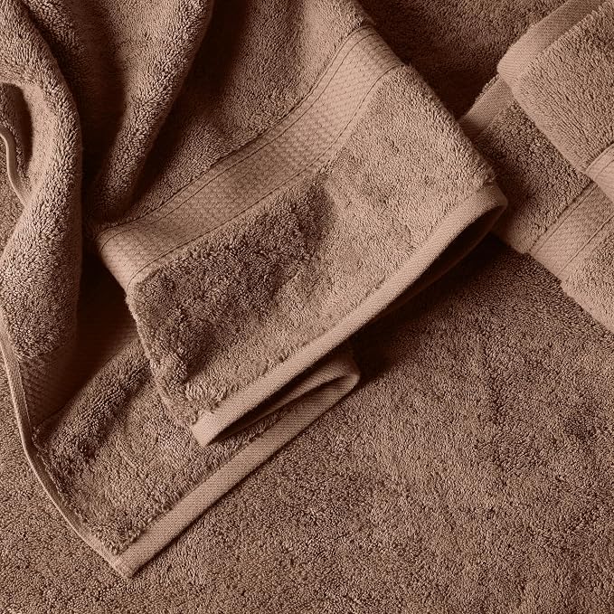 SUPERIOR Egyptian Cotton Ultra Plush & Absorbent, 12 Piece Set, Chocolate | Heavyweight 12 Pc Egyptian Cotton Towel Set Includes 4 Bath Towels 4 Hand Towels 4 Washcloths Decorative Rope Border