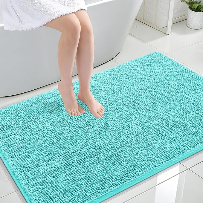 OLANLY Large Bathroom Rugs 44x32, Extra Soft Absorbent Chenille Bath Rugs | Teal, Quick-Drying Rubber Backing, Machine Washable Bath Mat for Bathroom Floor, Tub and Shower, Home Decor Accessories