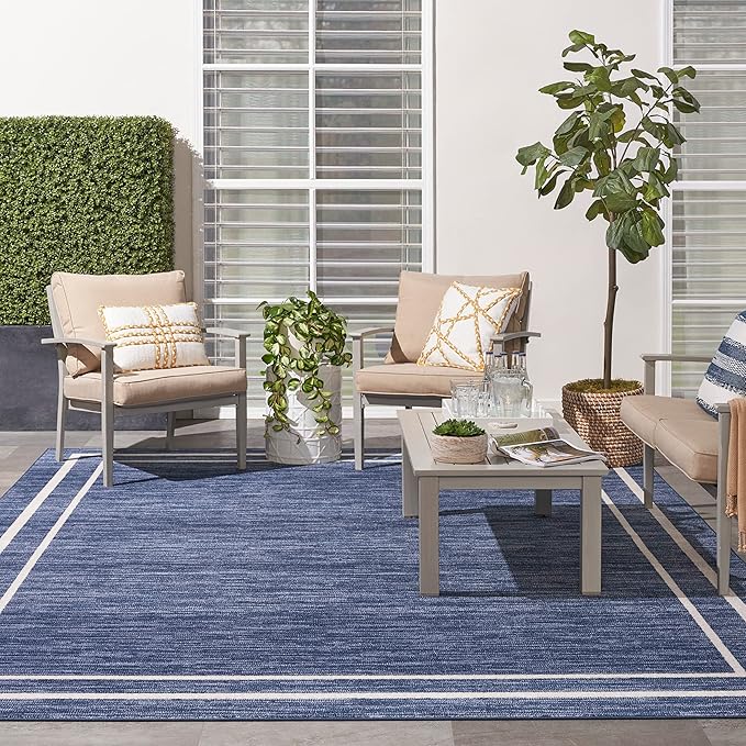 Nourison Home Nourison Essentials Navy/Ivory 9' x 12' Area Rug - Easy Clean, Non Shedding, Bed Room, Living Room, Dining Room, Kitchen (9' x 12')