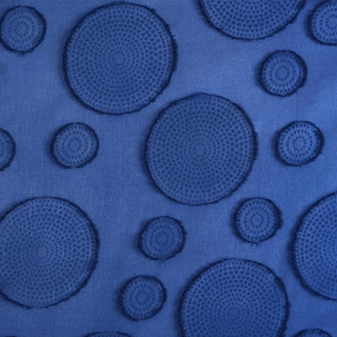 Waterproof Fabric Shower Curtain for Bathroom - Washable, 72"x72", Boho Style, Textured Jacquard, Hotel Quality, 12 Metal Hooks, Navy Blue
