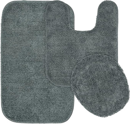 Garland Rug Traditional Nylon Washable Dark Gray 3 Piece Set - Lid, Contour, Bath Rug - Soft, Absorbent, and Stylish for Your Bathroom
