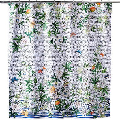 Maison d' Hermine Shower Curtain 100% Cotton One Panel 70"x72" Washable Fabric Shower Curtains for Bathroom, Easy Hanging with 12 Button Holes - Home Hotel Spa Easter Gifts (Passiflora)