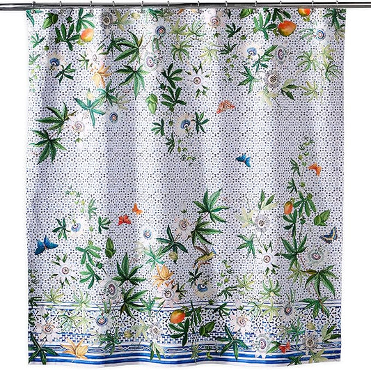 Maison d' Hermine Shower Curtain 100% Cotton One Panel 70"x72" Washable Fabric Shower Curtains for Bathroom, Easy Hanging with 12 Button Holes - Home Hotel Spa Easter Gifts (Passiflora)