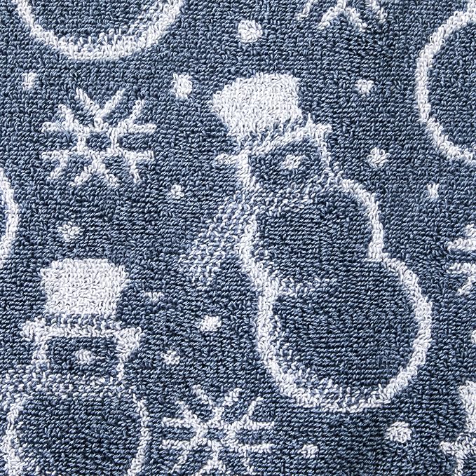 SKL Home Christmas/Winter Top Hat Snowmen Bath Towel, 100% Cotton, Blue | 550 GSM. Soft & absorbent. Reversible jacquard pattern. Great for use in the bathroom, kitchen or bar & gifting.