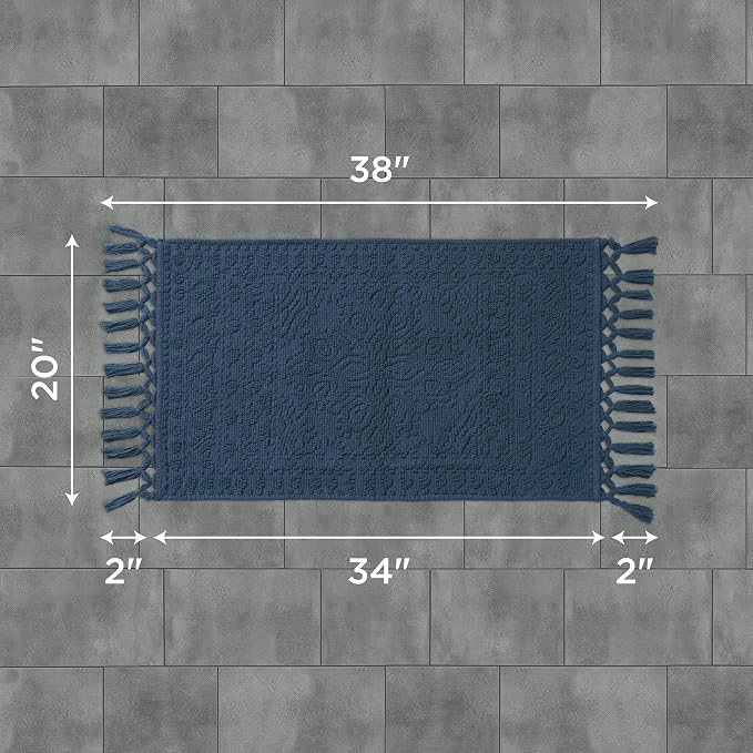 French Connection Nellore Bath Rugs, Woven and Beaded Bath Mats, Durable and Thick Bath Mats for Bathroom and Shower Rugs, 20" x 38", Navy